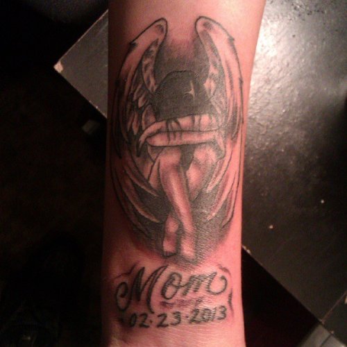 Memorial Fallen Angel Tattoo On Arm